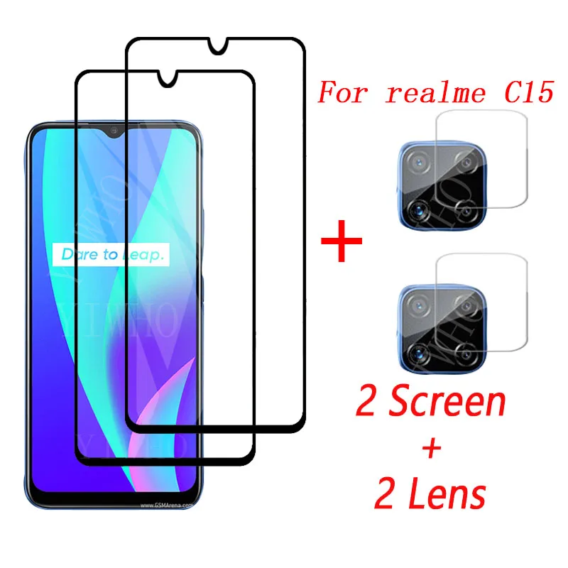 4-в-1 Стекло на Realme C15 закаленное высококачественный защитный чехол для Oppo c15 c 15