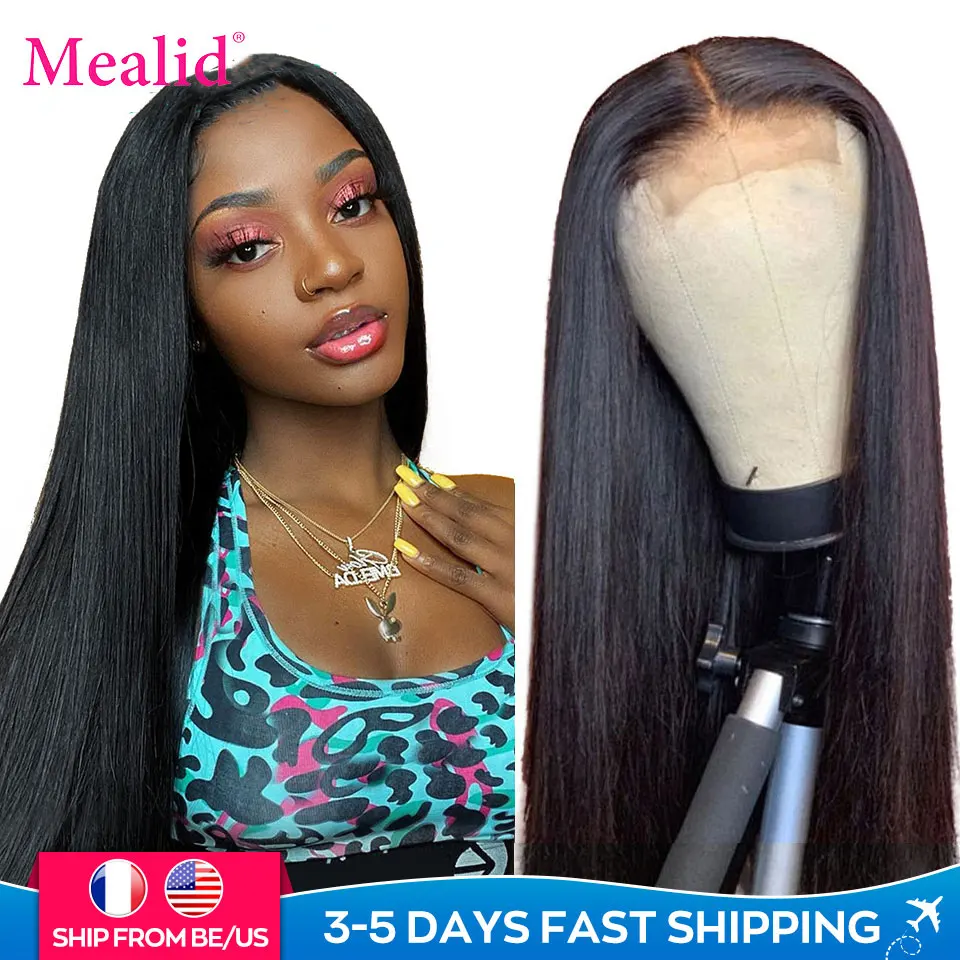 

Mealid Bone Straight Human Hair Wigs13x4 Lace Front Wig with Baby Hair Indian Pre-Plucked Lace Frontal Human Hair Wigs 150%