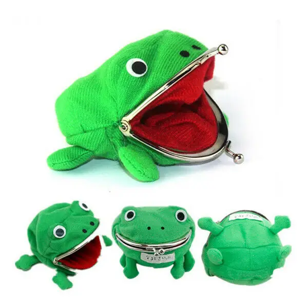 Frog Shape Cosplay Green Animal Bag Coin Purse Wallet Soft Furry Plush Purse Gift Smart Wallet Mini Slim Card Wallet