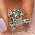 2 шт.компл. элегантный прозрачный белый кубический кристалл серебряного цвета комплект женских колец из сплава для вечерние ринки свадьбы ювелирные изделия аксессуары