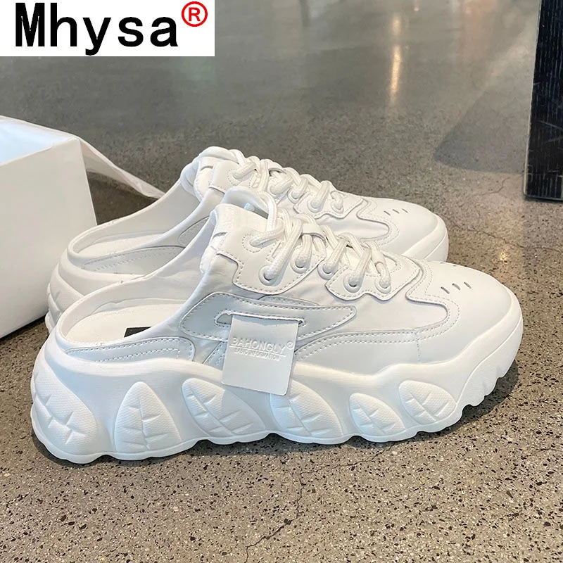 

2021 Fashion Women's Shoes Covered Toe Half Slippers Platform Shoes Women's Sneakers Spring Color Matching Lace-up Casual Shoes