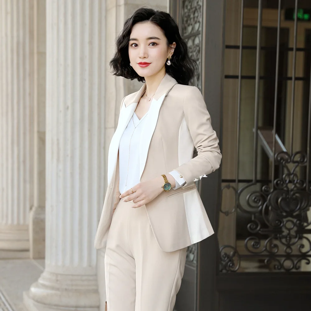 Женский брючный костюм новый осенний модный с длинным рукавом Лоскутная куртка