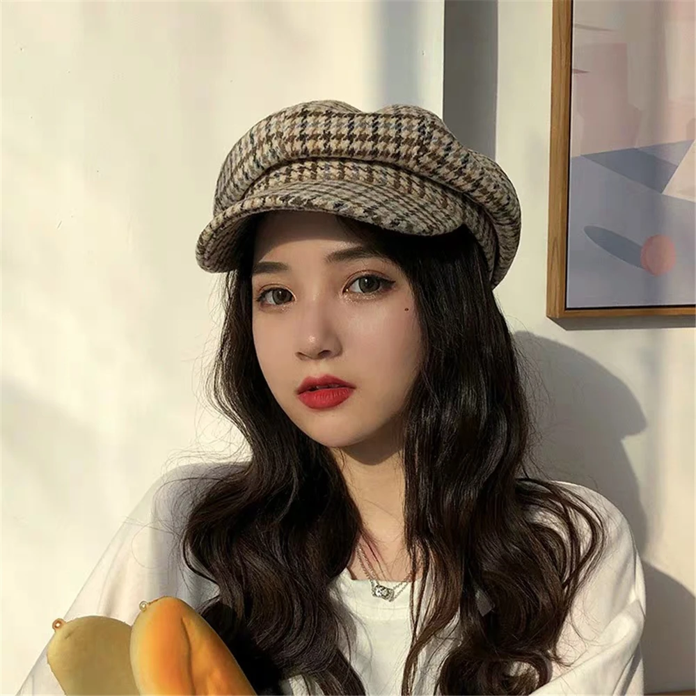 Женская Шерстяная кепка SHOWERSMILE Newsboy темно-синяя клетчатая твидовая Кепка Gabby Baker