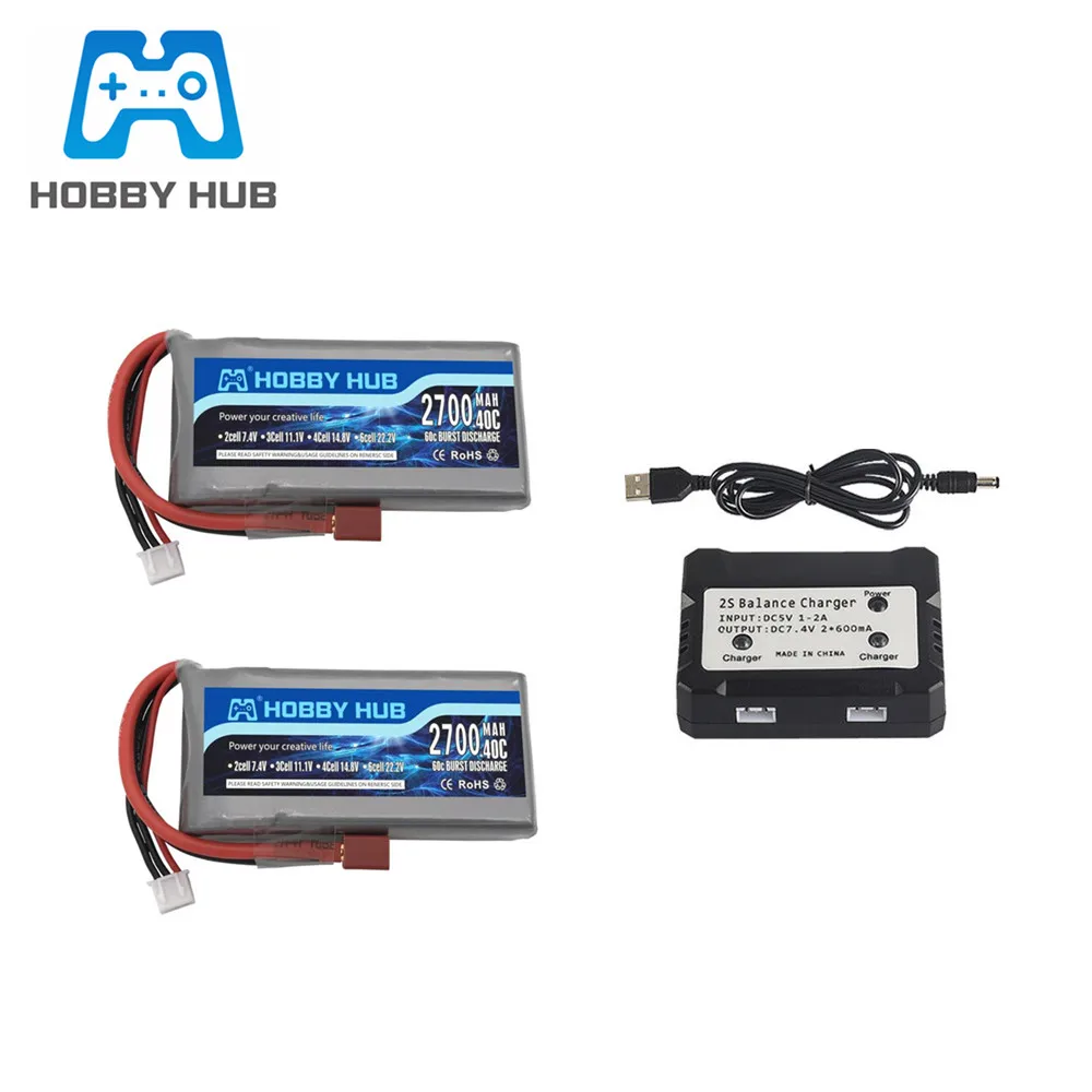 

Upgraded RC Lipo Battery 2s 7.4v 2700mAh and 7.4v Charger For Wltoys 12428 12423 RC Car feiyue 03 Q39 Upgrade parts Battery