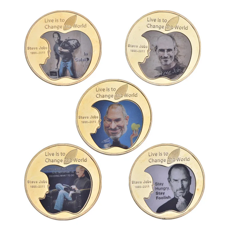 WR 5 шт. Steve Jobs золотая монета КОПИЯ Домашняя Коллекция памятные декоративные