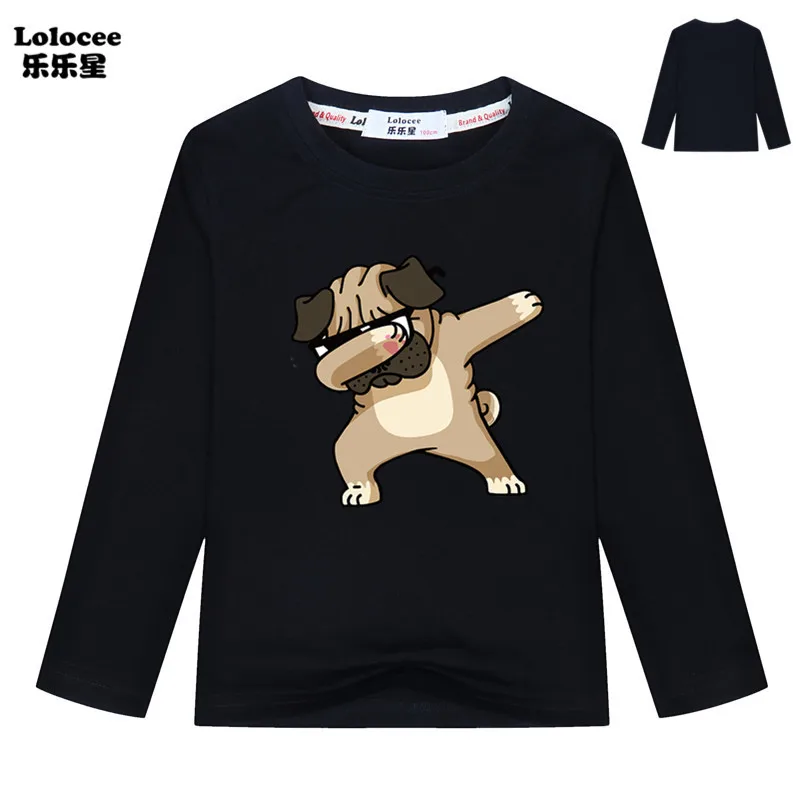 

2021 Summer Fashion Dabbing Pug T-Shirts Newest Kids Funny T Shirts Dab Dog Tops Hip Hop Teens Casual Tees Size 100-160cm