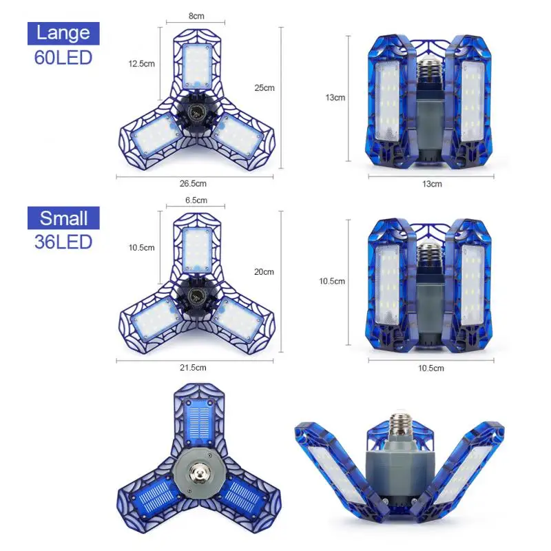 

60 LED Garage Lights 60W E26 LED Deformable Ceiling Light Shop Lighting Industrial Lamps With 3 Adjustable Panels For Workshop
