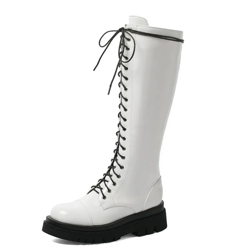 2020 модные сапоги до колена из искусственной кожи зимние женские на платформе с