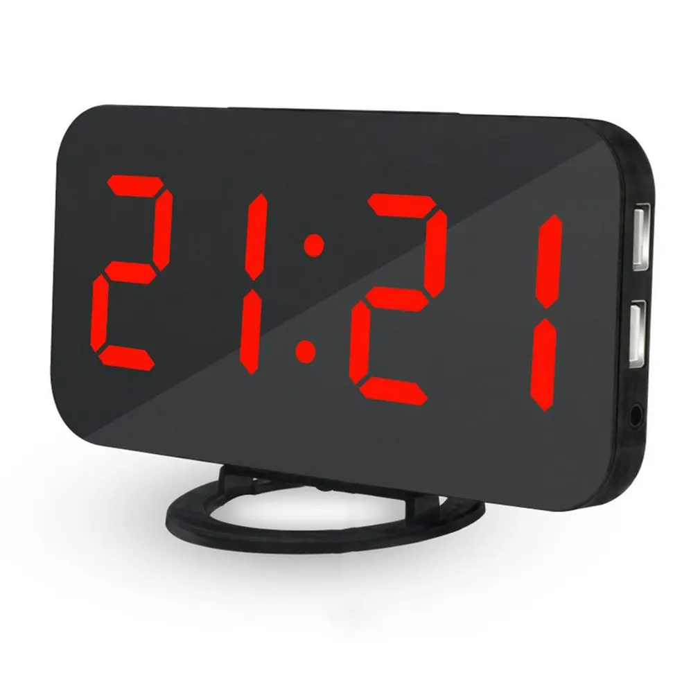 

LED Display Digital Clock Automatic Dimmable Table Alarm Clock With Snooze Mode Dual USB Port Mirror Clock