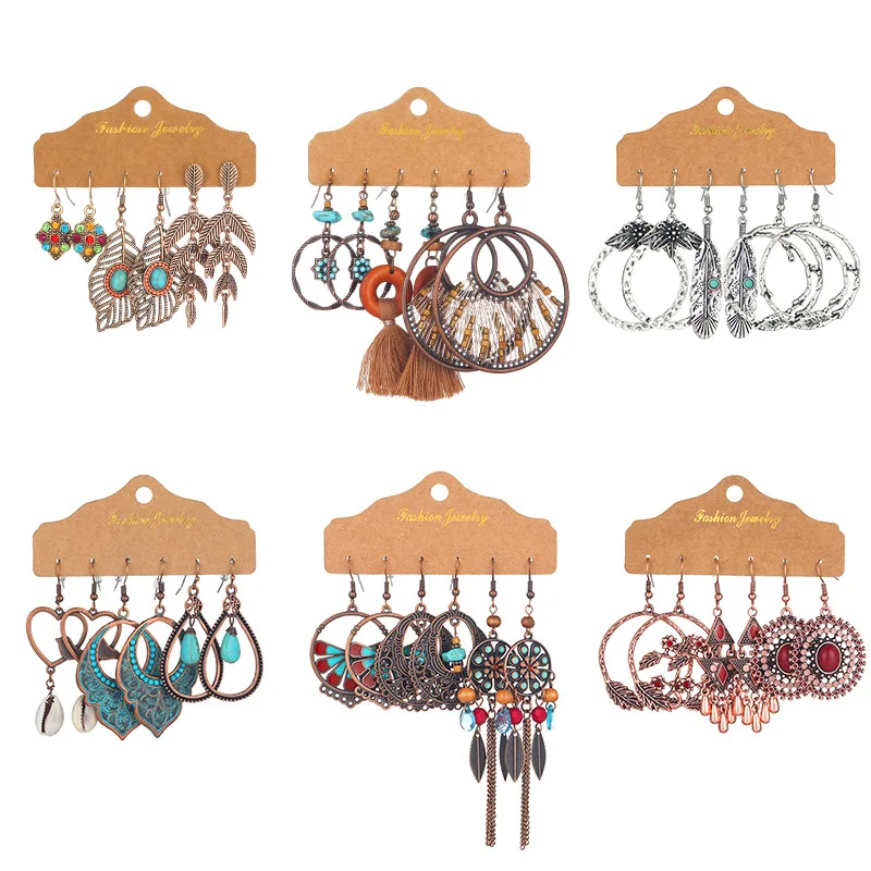 

Wholesale Fashion New Earrings Set Bohemian Geometric Metal Retro Tassel 3-Piece
