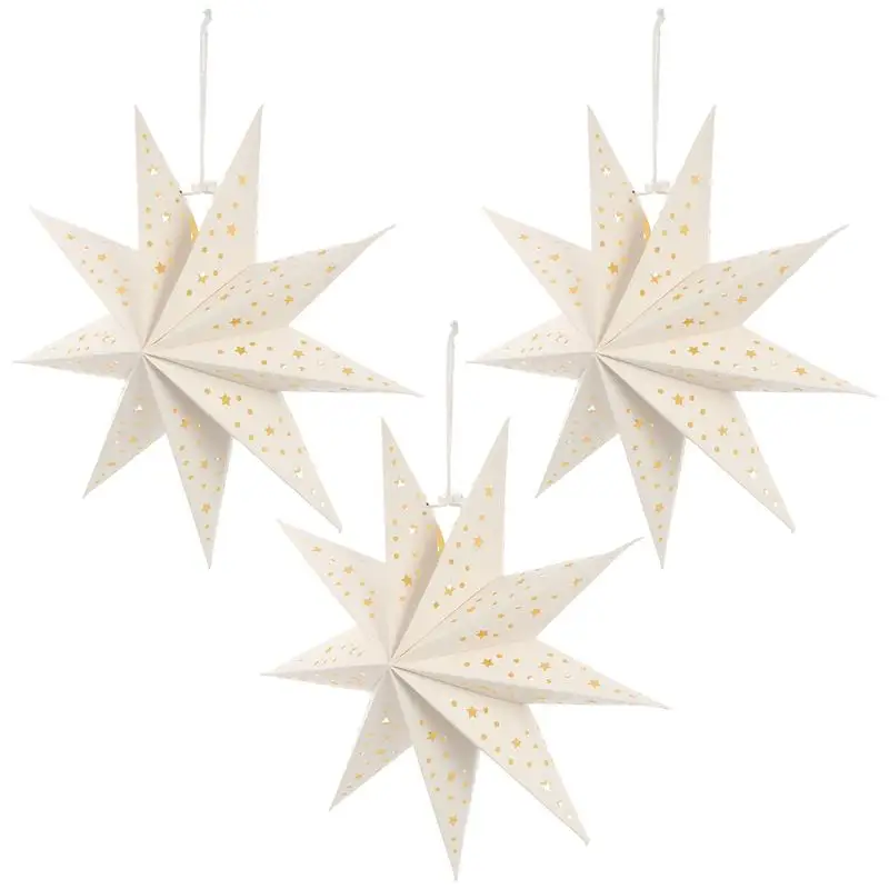 Pantallas de lámpara colgantes de estrella de papel de Navidad, cubiertas de lámparas de linterna, decoraciones de nueve puntos, pantalla de linterna de Origami, 3 piezas