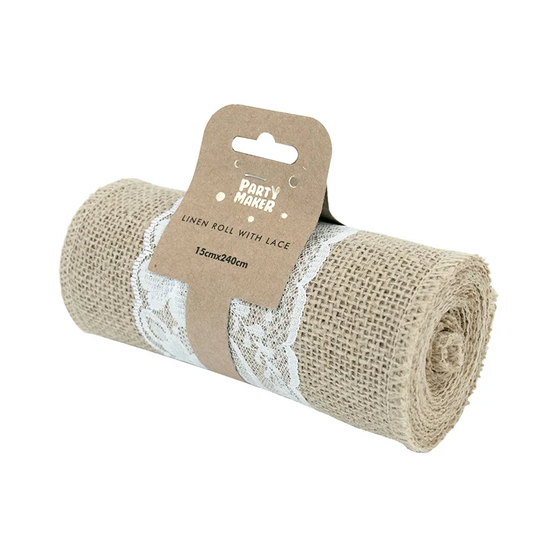 

2,4 м экологичный винтажный Натуральный Холщовый джутовый льняной роскошный кружевной стол бегунов для вечерние обеденные столы для рестор...