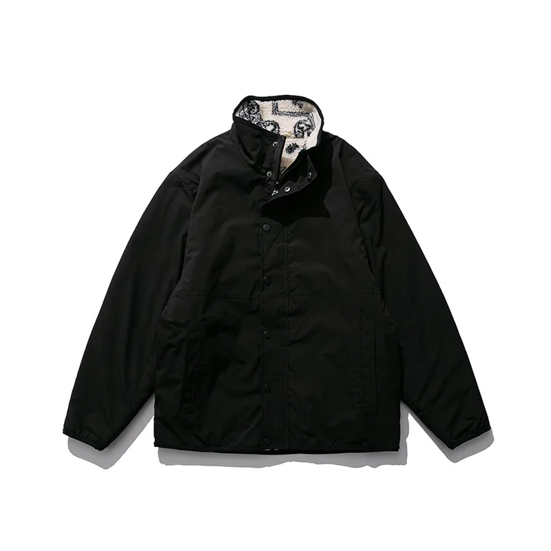 

2021 autumn and winter Japanese retro men's stand-up collar jacket American casual cashew flower polar fleece double-sided wear