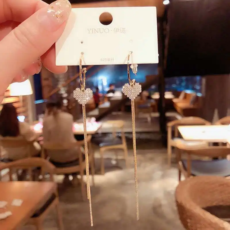 Корейские Новые Элегантные циркониевые милые серьги с кисточками Простые