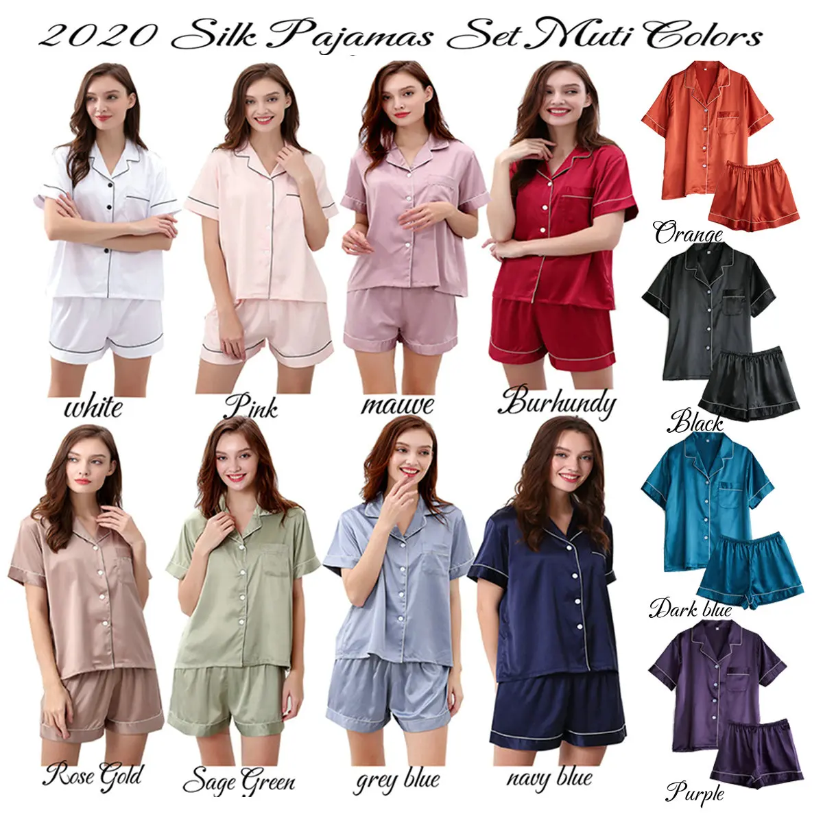pajama set  Women silk Pajama Sets Silk Satin Pijama Turn-down Sleepwear Lady Long Sleeve Spring Nightwear 2 Pieces Sets