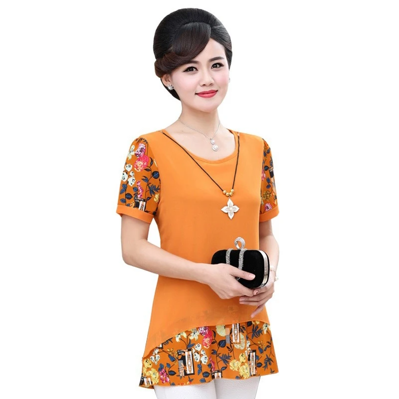 Женская Милая футболка с цветочным принтом коротким рукавом круглым вырезом