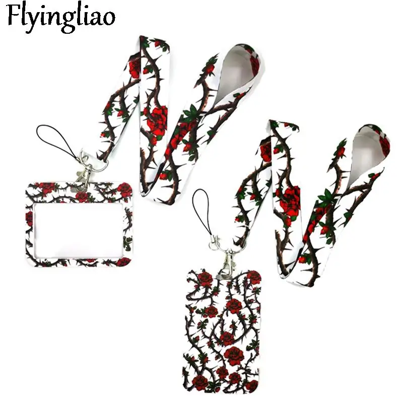 

Rose Feminist Flowers Anime Lanyard Badge Holder ID Card Lanyards Mobile Phone Rope Key Lanyard Neck Straps Keychain Key Ring