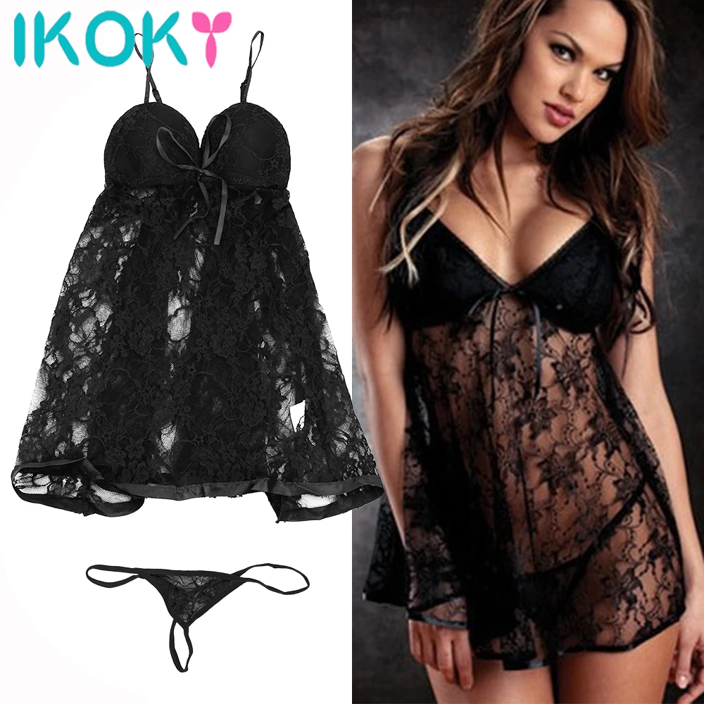 IKOKY кружева Babydolls & Chemises женское платье + стринги Эротическое Дамское белье