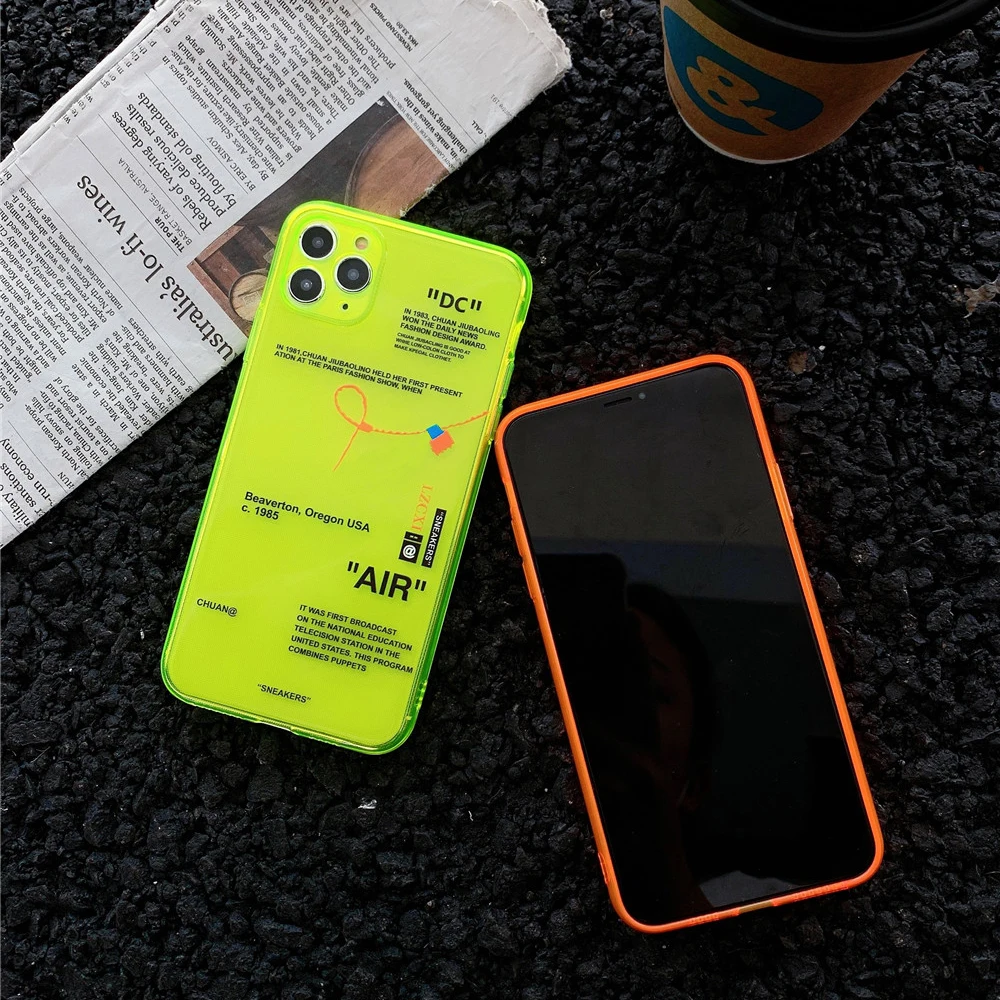ins Fluorescence Sport Brand White label Phone Case for iPhone 14 13 12 11 Pro X XS MAX XR 7 8Plus Clear Soft Silicon Cover Capa