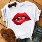Футболка женская в стиле Харадзюку, забавный топ с принтом красных губ, модная Эстетическая рубашка для отдыха, одежда для женщин