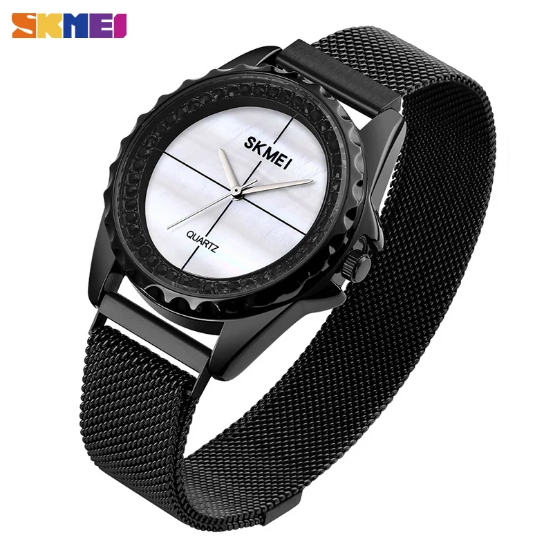 SKMEI Стразы инкрустированные кварцевые часы женские модные водонепроницаемые