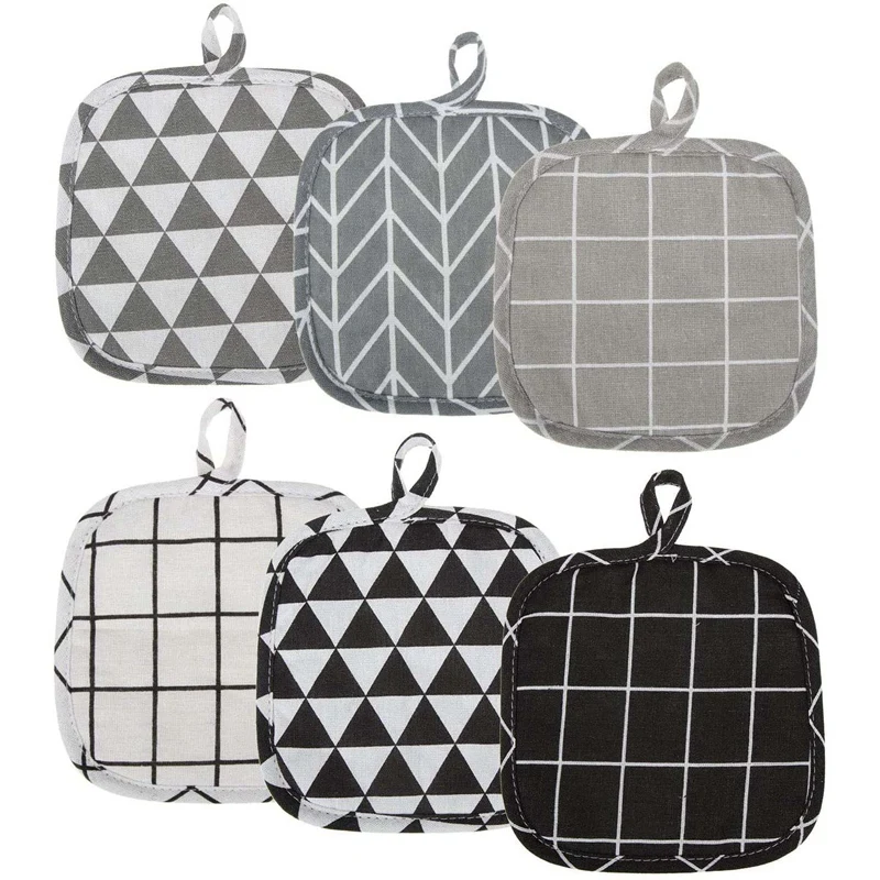 

6 Pieces Cotton Pot Holders Machine Washable Heat Resistant Potholder Square Pot Holder With Hanging Loop for Cooking