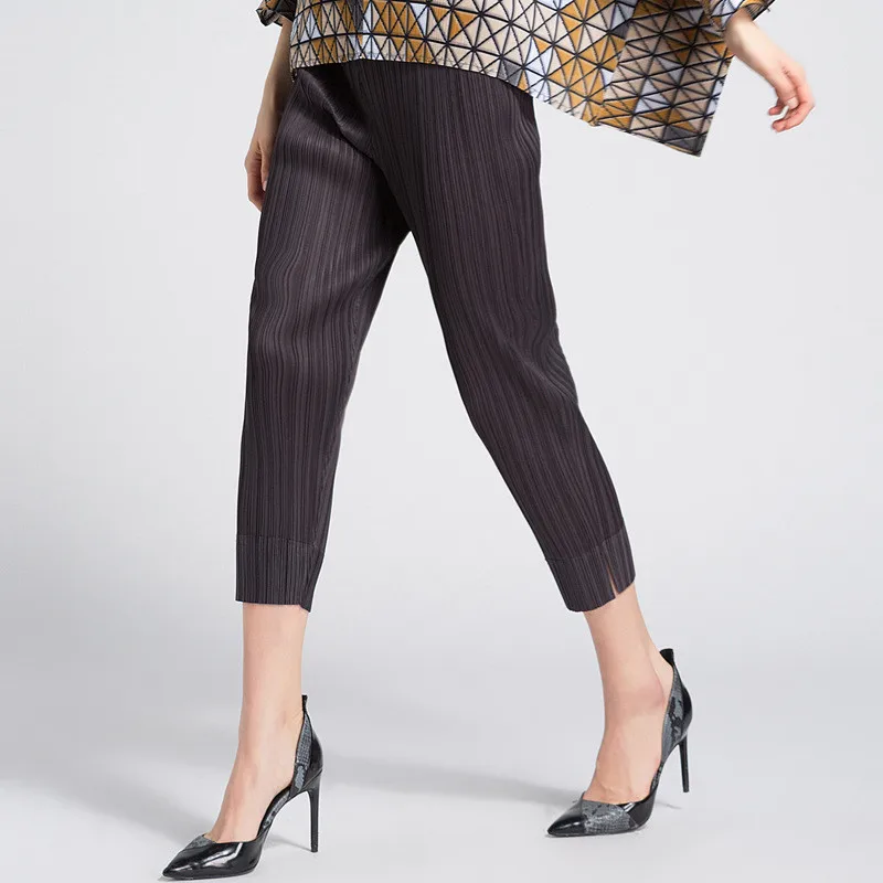 

Elegant Women Pleated Suit Pants Spring Summer Fashion Office Lady Slim Elastic Draped Cropped Trousers High Quality Clothes