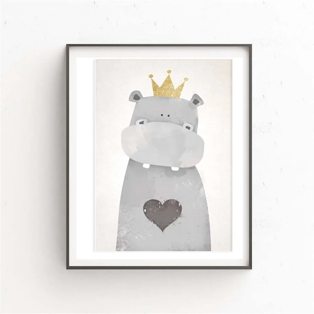 Мультяшное милое животное Безрамное живопись Скандинавское современное