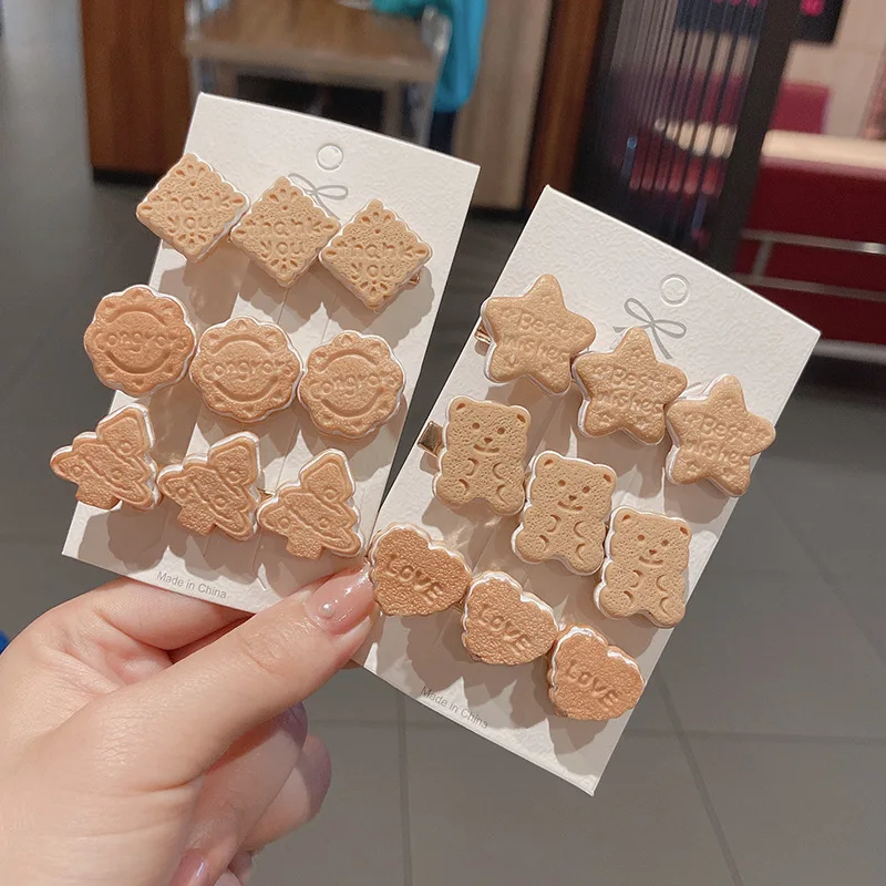 

2Pcs/Lot New Girls Cartoon Cookie Shaped Side Hair Clips Cute Star Barrette Hair Accessories Hairgrips Korean Children Headdress