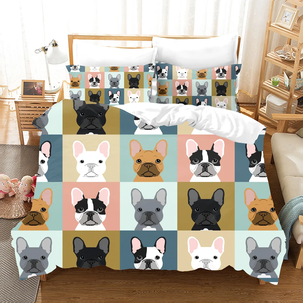Bulldog Cute Dog Kids Cartoon Comforter Bedding Set 3D Print Duvet Covers Pillowcases Home Textile Luxury Modern Queen King Size