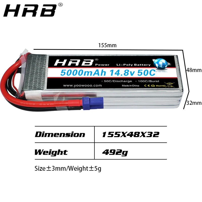 аккумулятор hrb lipo 4s 148 в 5000 мач 50c ec5 xt90 xt60 deans t