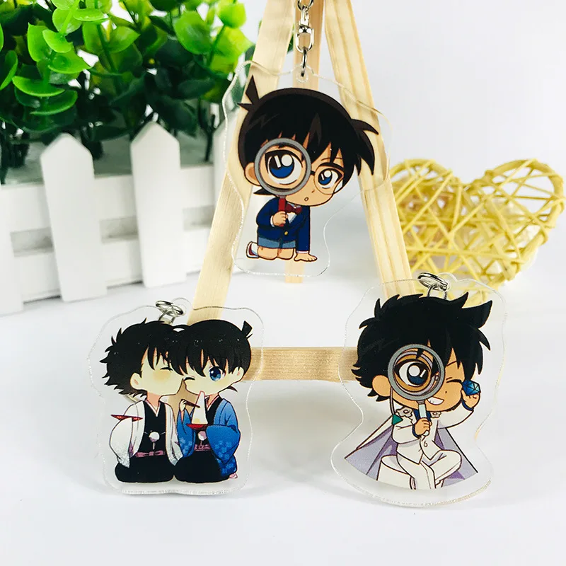 

Conan Detective Acrylic Keychain Cute Anime Kudo Shinichi Car Key Chain Children Bag Pendant Keyring Lovers Holiday Gifts