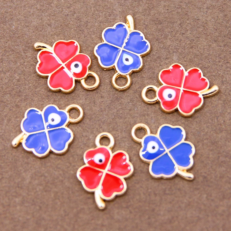 

6 шт., подвески с эмалью в виде листа клевера