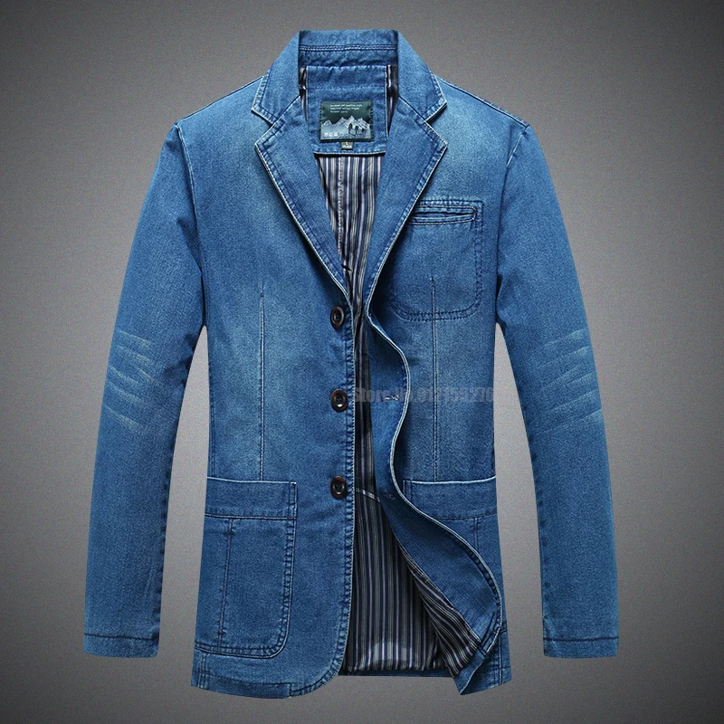 

Новый мужской Джинсовый блейзер, мужская мода, хлопковый винтажный костюм, куртки, мужское синее пальто, джинсовая куртка, мужские облегающ...