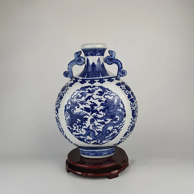 

Изысканный китайский сине-белый фарфор Ручная роспись узор с вазой