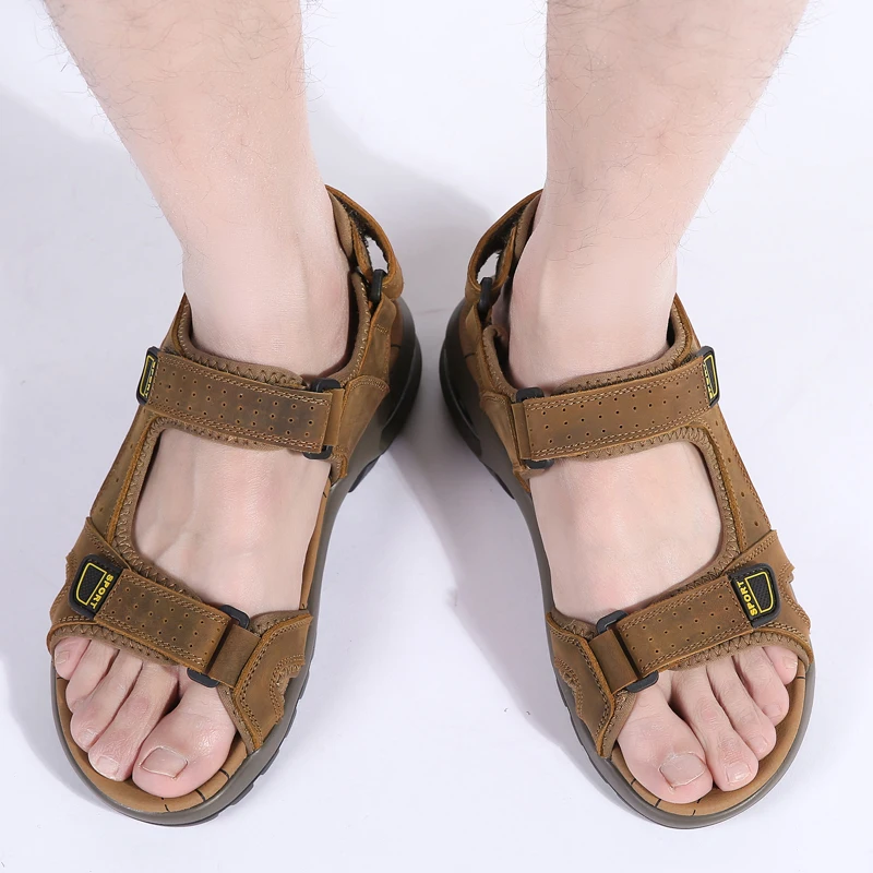 

Men Genuine Leather Sandals High Quality Large Size Men Beach Sandals Fashion Air Cushion Sandals Breathable Shoes Men 39-46