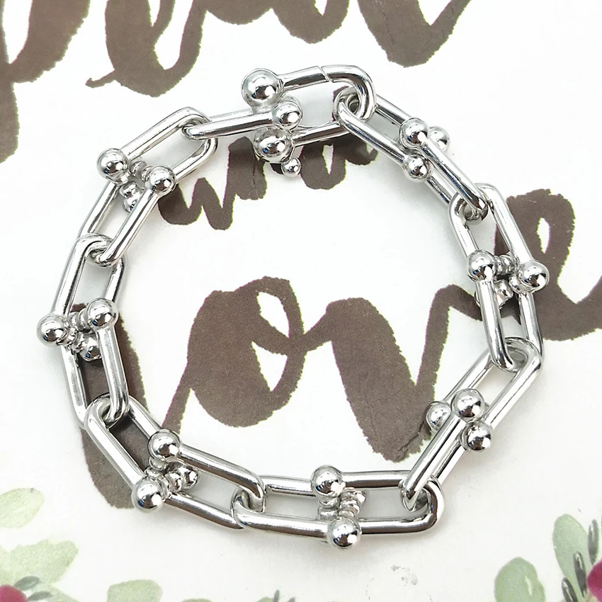 

S925 Sterling Silver Thick Chain U-shaped Bracelet For Women Punk Hip Hop Rock Sports Summer Fashion Jewelry Holiday Gift