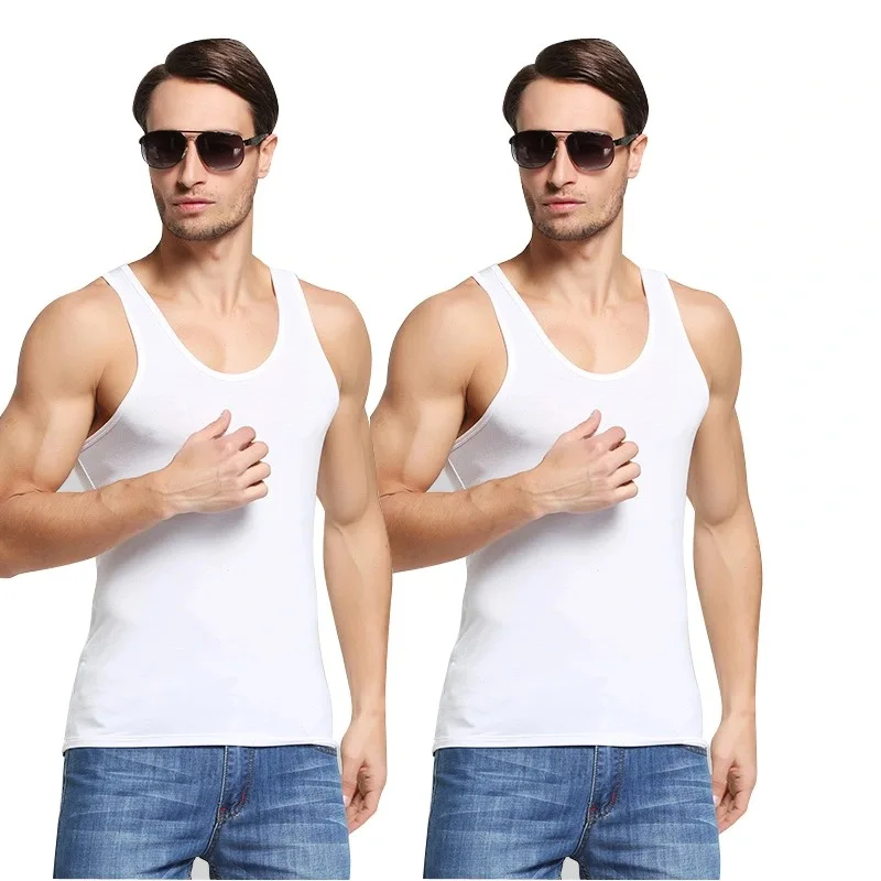 2pcs Cotton Mens Underwear Sleeveless Tank Top Solid Muscle Vest Undershirts O-neck Gymclothing Fitness Breathable Undershirt