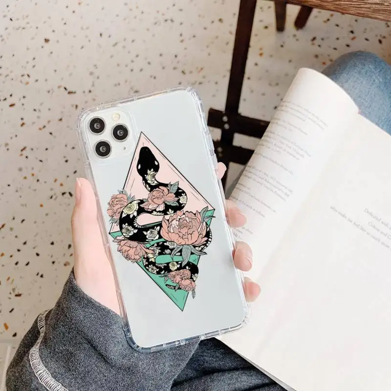 

Hand Snake Flower Snake Painting Phone Case Transparent soft For iphone 5 5s 5c se 6 6s 7 8 11 12 plus mini x xs xr pro max