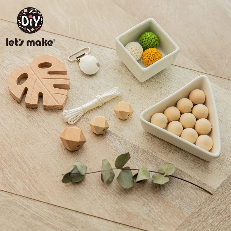 Let's Make-Juego de sonajeros para beb&eacute;, Clip de chupete Diy, cuentas de silicona para dentici&oacute;n de beb&eacute;, traje libre de Bpa, cuentas de madera de ganchillo, mordedor para beb&eacute;-4