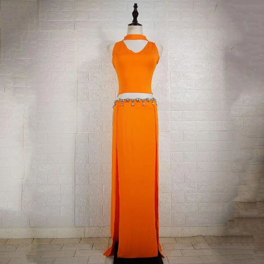 

Belly Dance Practice Clothes New Sleeveless Top Hip Scarf Set Summer Beginner Indian Oriental Dance Wear Elegant Costume