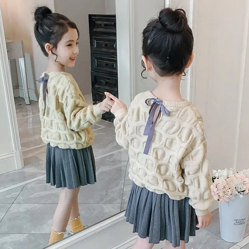 

2021 Autumn Winter Girls Winter Clothes Set Long Sleeve Sweater Tops Skirt 2 Pcs Clothing Suit Baby Outfits for Kids Girls D323