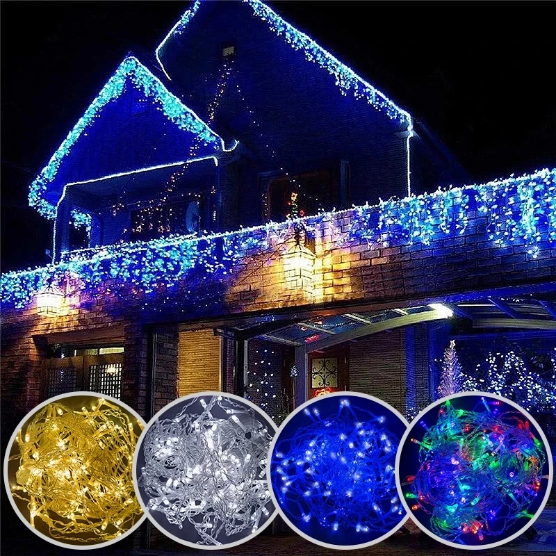 

LED String Lights Waterfall Curtain Light String 5M Droop 0.4-0.6m Christmas Fairy Lights Outdoor Party Garden Eaves Decoration