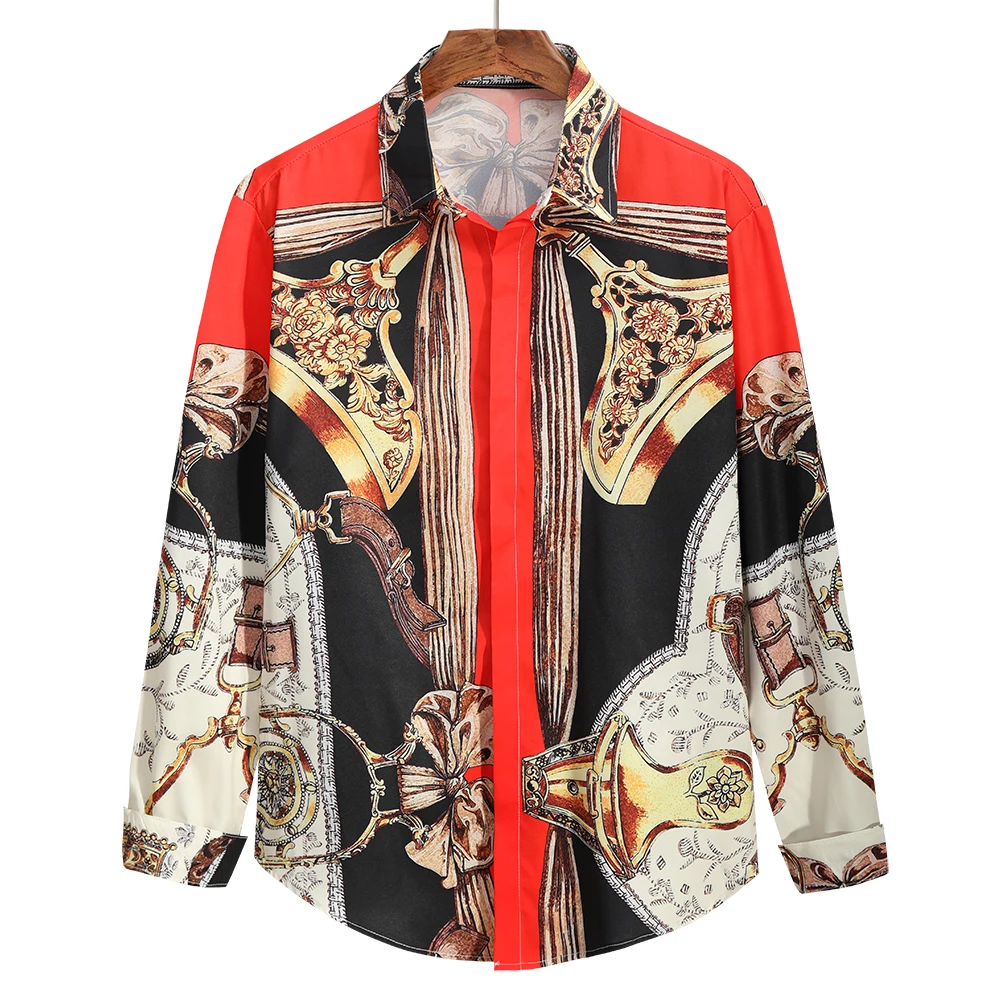 

2021 Luxury New Fashion Boutique 3D Printing Mens Casual Long-sleeved Shirt Social Banquet Prom Party Male Shirts