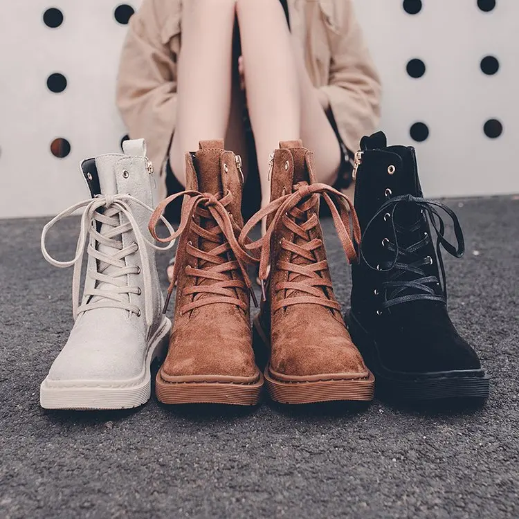 2019 autumn and winter new Martin boots women Fashion simple solid color British style suede comfortable casual | Обувь