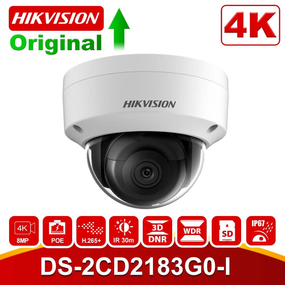 Оригинальная Hikvision 8-мегапиксельная ip-камера POE, уличная DS-2CD2183G0-I купольная камера безопасности H.265 со слотом для sd-карты и ночным видением 30 м