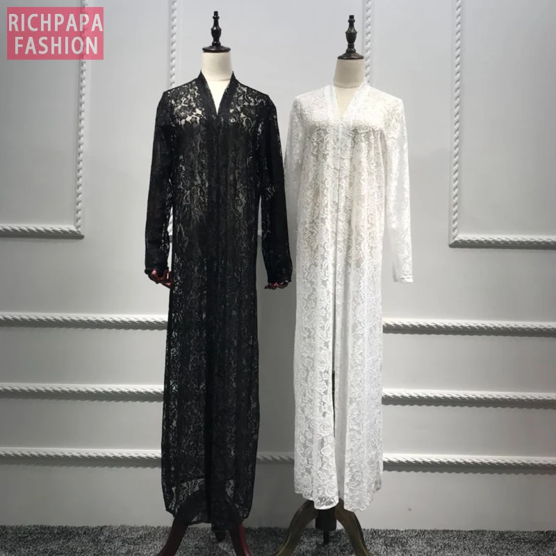 Абая Дубай Кафтан Турецкая мусульманская одежда длинное кружево кимоно кардиган