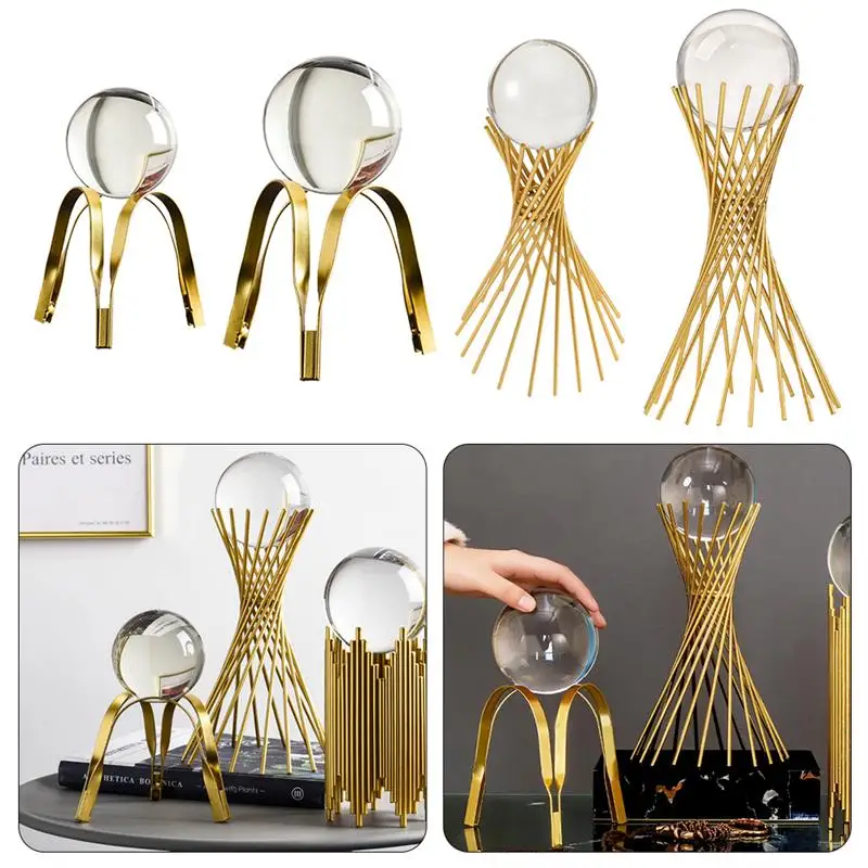 

Golden Luxury Modern Metal Crystal Ball Crafts Ornament Art Figurine Living Room Decoration Home Decor Accessories