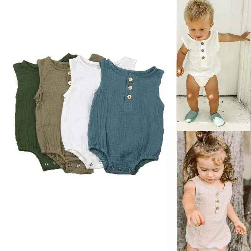 Комбинезон детский летний комбинезон без рукавов на пуговицах однотонный из