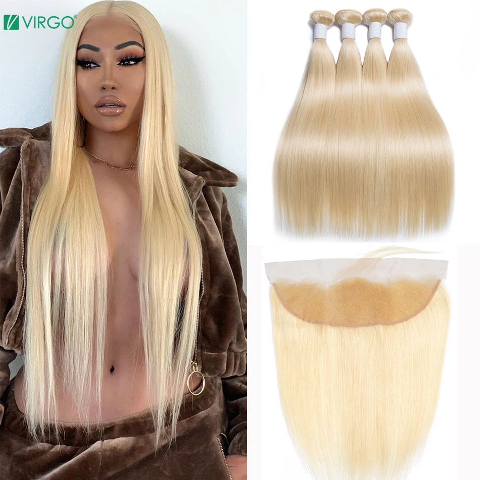 Натуральные волосы 613 блонд пряди с фронтальной застежкой перуанские прямые 3 100%